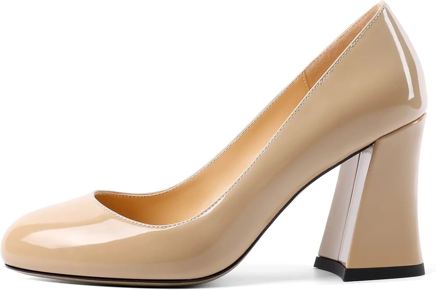 Zamikoo Women Chunky Heel Pumps Block High Heel Slip On Closed Round Toe Dress Pumps for Work Casual Daily Life Party Dress